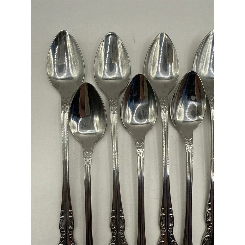 SILVERWARE ROGERS Stainless Steel Lisette ~ Lot of 8 Ice Tea Spoons EUC Korea